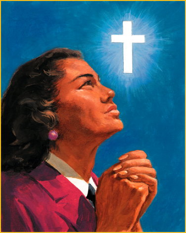 077 Black Woman Praying Cross